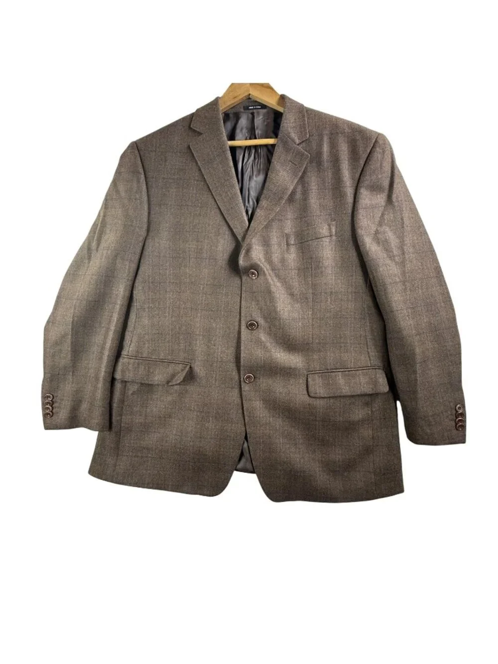 Michael Kors Blazer Mens 44R Brown Plaid Lambswool Sport Coat Jacket Windowpane
